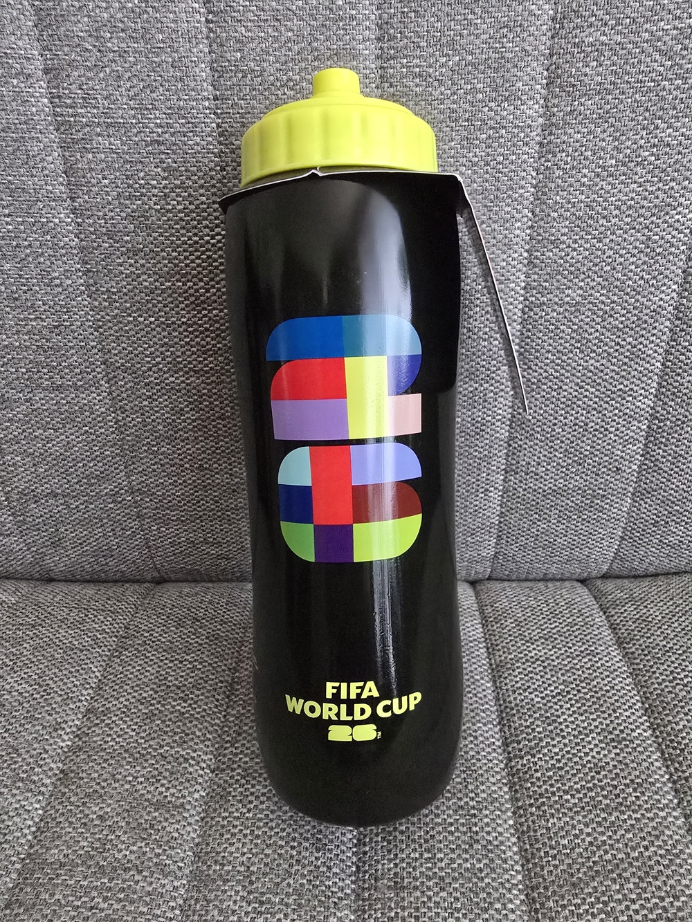 FIFA World Cup 26 Black Sports Water Bottle with Neon Yellow Lid